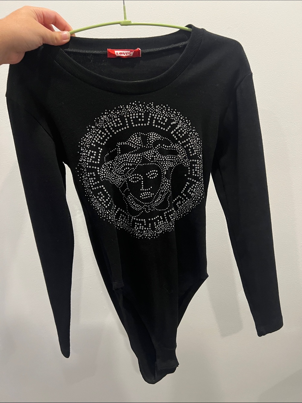 Levi's Black Long-Sleeve Rhinestone Medallion Bodysuit